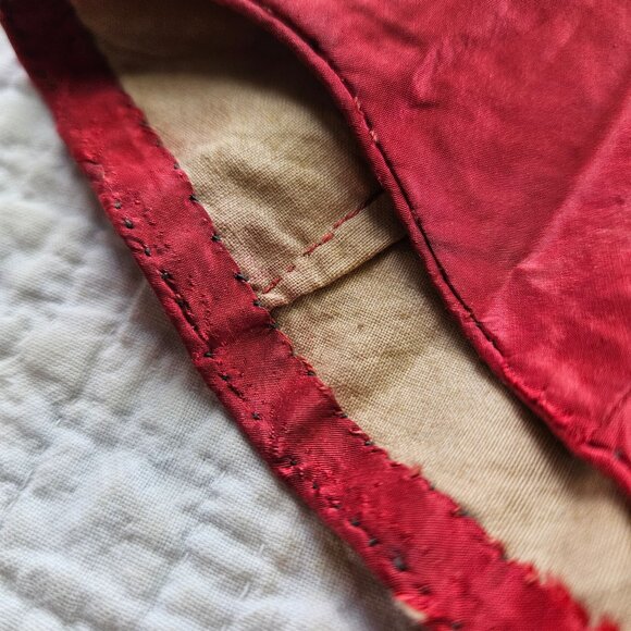 Antique Victorian Handmade Red Silk Lace Up Wasp Waist Corset With Boning - Picture 4 of 7